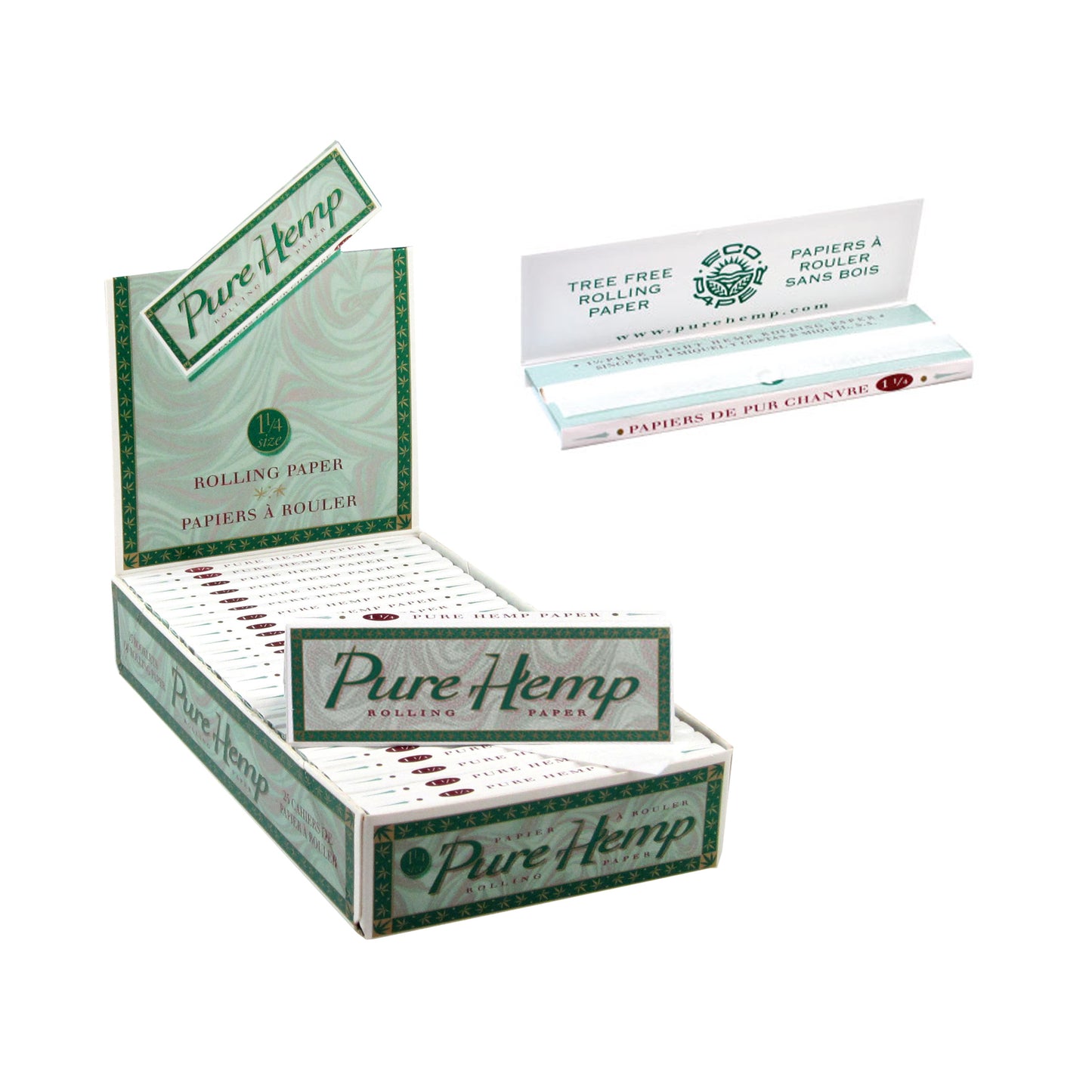 Pure Hemp Classic 1 1/4 Size Rolling Papers Booklet Box